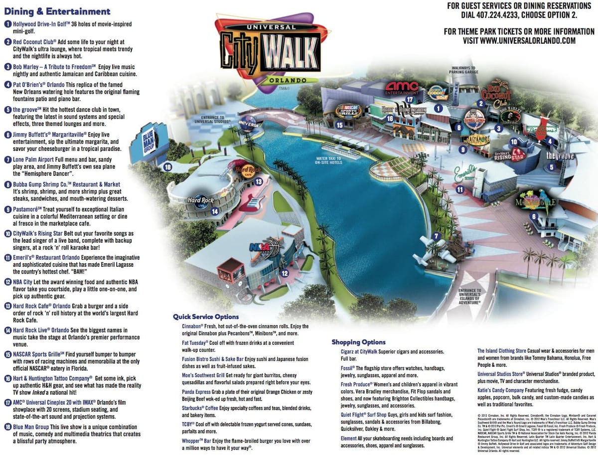 Orlando Universal citywalk mapa