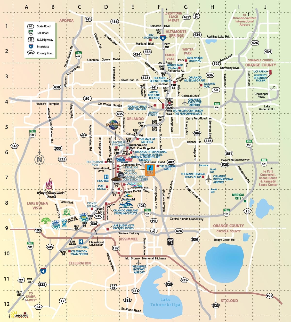 mapa de Orlando carreteras de peaje